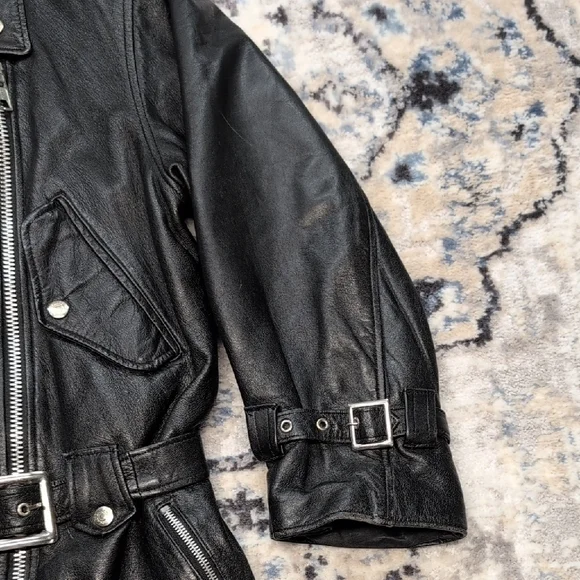 Schott NYC Perfecto Leather Motorcycle Jacket 16 Black Belted USA Made Vintage - Picture 6 of 12